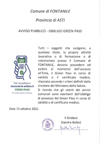 Obbligo Green Pass dal 15/10/2021