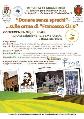 Conferenza "Donare senza sprechi" ... sulle orme di "Francesco Cirio"